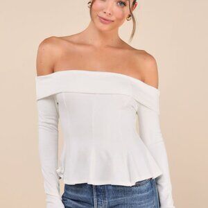 Lulus Flattering Pick Ivory Off-the-shoulder Long Sleeve Top White - Size M
